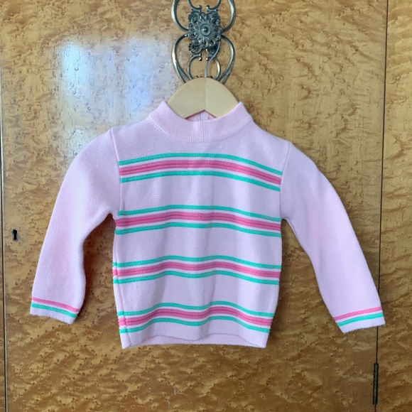 Sears Other - Vintage Baby Girls Pink Green Striped Sweater 18 24 Months